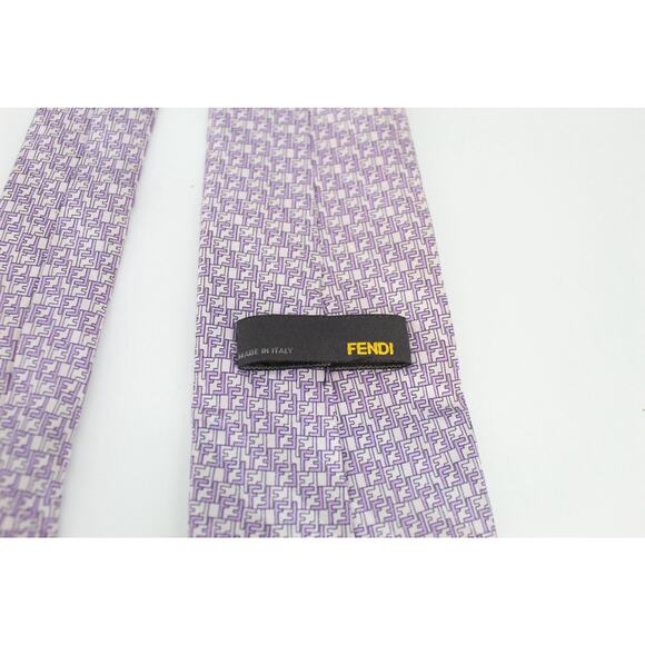 Fendi Tie Mens Purple FF Monogram Zucca 100% Silk Made In Italy